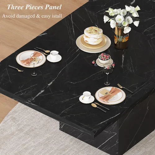 Vista 5 de HSH Mesa de comedor de 55 pulgadas para 4, moderna mesa de comedor de mármol sintético negro, mesa de cocina rectangular con pedestal resistente