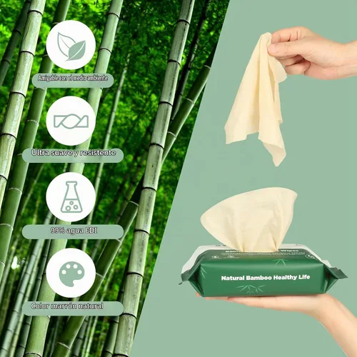 Vista 5 de Toallitas desechables de bambú, seguras para sépticas, suaves y relajantes, botánicos y aloe, sin perfume, ecológicas, toallitas desechables a base