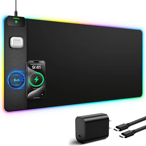 Vista 2 de TopMade Alfombrilla de Mouse de Carga Inalámbrica, Alfombrilla de Mouse para Juegos RGB, Alfombrilla de Escritorio para Oficina en Casa, 31.5" x RGB