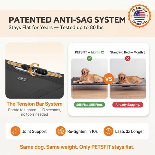 Vista 3 de Petsfit Cama elevada para perros grandes – Barra de tensión antideslizante patentada, cuna elevada para perros al aire libre/campamento