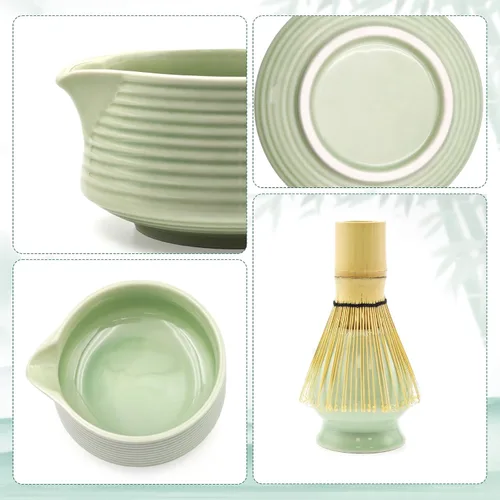 Vista 8 de Juego de batidor de matcha, cuenco de matcha con boquilla, soporte para cepillo de té, tamiz de acero inoxidable, soporte para batidor de matcha
