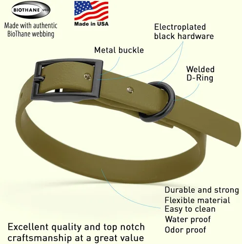 Vista 132 de Dogline Biothane - Collar impermeable para perro con hebilla de liberación rápida, resistente cincha de nailon recubierta con resistente y a prueba