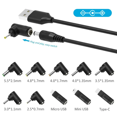 Vista 2 de Belker Cable de alimentación universal 10 en 1 de 5 V CC, USB a CC de 5.5 × 0.083 in enchufe con tipo C, micro USB, mini USB y más, cable de carga