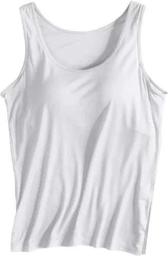 Vista 21 de Camiseta sin mangas con brasier integrado para mujer, sin mangas, correa ancha, ropa de dormir básica, para entrenamiento, yoga, camisola acolchada