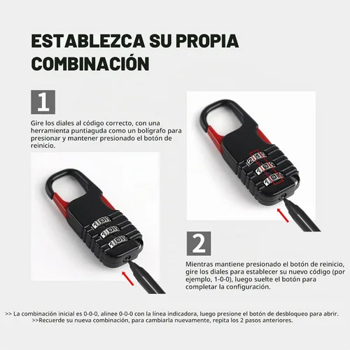 Vista 5 de Candado de esquí de combinación pequeña con cable retráctil (cable de 3 pies/91cm), cerraduras de cable delgadas con combinación para equipaje
