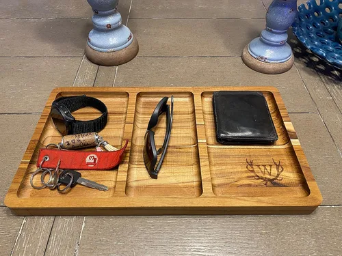 Vista 3 de Bandeja de valet, mesita de noche o organizador de escritorio, organizador de aparador, caja de joyería para hombre, estación de valet, bandeja