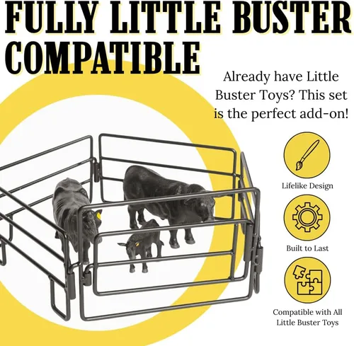 Vista 4 de Little Buster Toys Combo de 5 piezas de panel y puerta de paso – Juego de accesorios de rancho a escala 1:16 de metal negro para exhibiciones