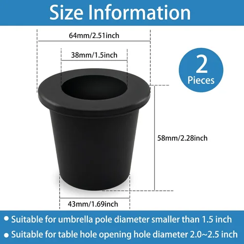 Vista 2 de 2 Pieces Patio Table Umbrella Hole Ring Silicone Patio Cone Wedge Plug Stabilizer Sleeve for 2 to 2.5 Inch Patio Table Hole and 1.5 Inch Umbrella
