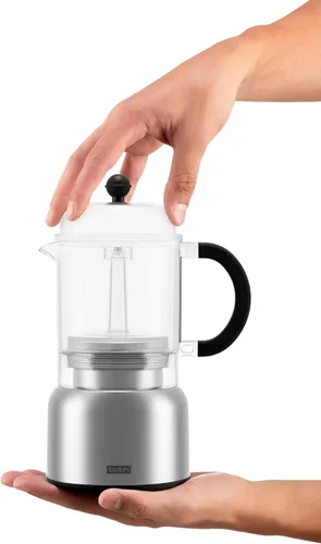 Vista 4 de Bodum Cafetera eléctrica Chambord de 17 onzas, jarra de plástico con control Wi-Fi y temporizador programable, acero inoxidable pulido