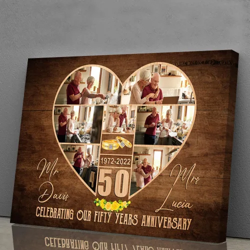 Vista 6 de Póster personalizado de lienzo de aniversario de boda, regalo personalizado, letrero de aniversario del año «Then and No», foto del 25 ° u otro