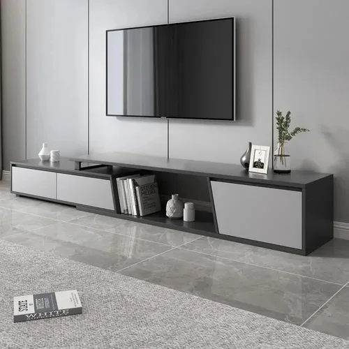 Vista 8 de homary Consola de TV extensible para sala de estar, centro de entretenimiento rectangular con 3 cajones, soporte de TV de hasta 110 pulgadas
