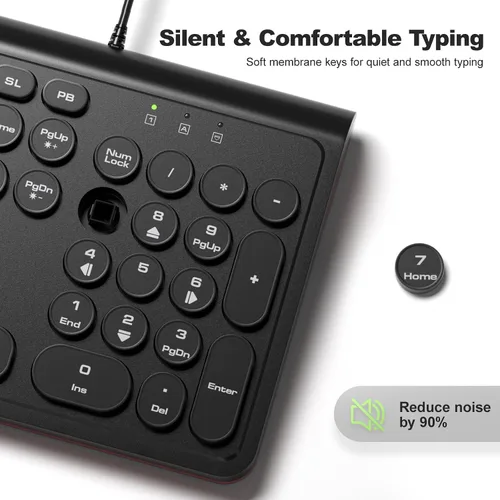 Vista 6 de Dilter Teclado USB con Cable para Computadora con Retroiluminación - Teclado de Tamaño Completo para Oficina con Numericero, Indicadores