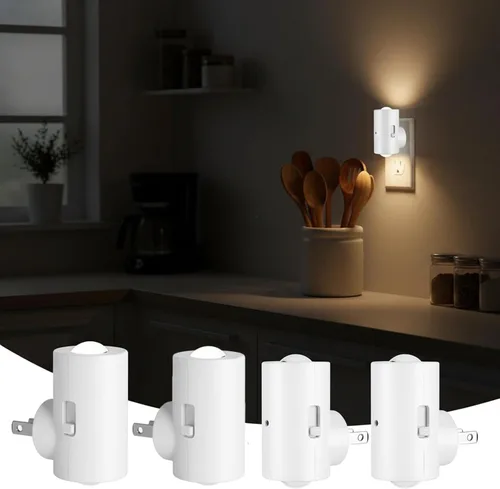 Vista 9 de Luces nocturnas LED enchufables a la pared, paquete de 4 regulables con sensor de atardecer a amanecer, blanco cálido de 2700 K, luz nocturna