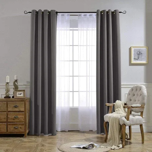 Vista 7 de NICETOWN - Paneles de cortinas opacas de microfibra de triple tejido, ahorro de energía, con aislamiento térmico y ojales, lisos, para sala o Gris