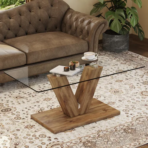 Vista 11 de Mesas de centro de cristal para sala de estar, mesa central rectangular moderna de 47.2 pulgadas, mesa de cóctel minimalista con parte superior