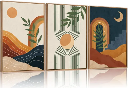 Vista 244 de FWIEXA Juego de Arte de Lienzo Bohemio Enmarcado para Pared, Cuadros Botánicos Verde Salvia Decoración de Pared, Impresiones de Arte de Plantas