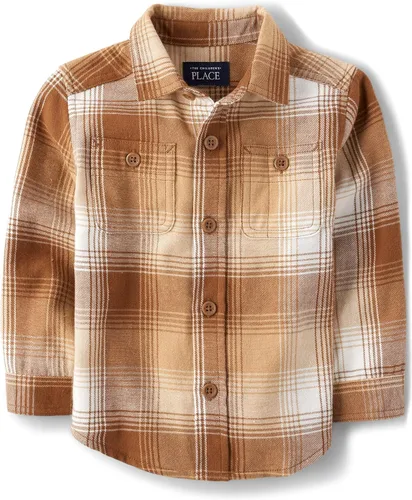 Vista 5 de The Children's Place - Camisa de franela a cuadros con mangas largas y botones para bebés y niños pequeños