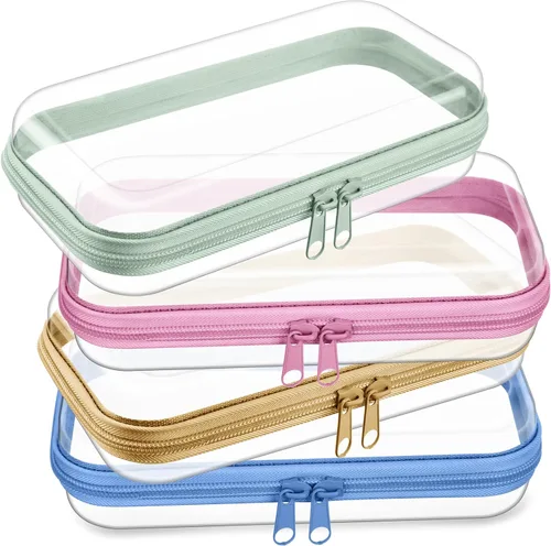 Vista 19 de Hoolerry 4 piezas de estuches rígidos transparentes con cremallera, bolsas de maquillaje, estuche de plástico para lápices, contenedores de caja