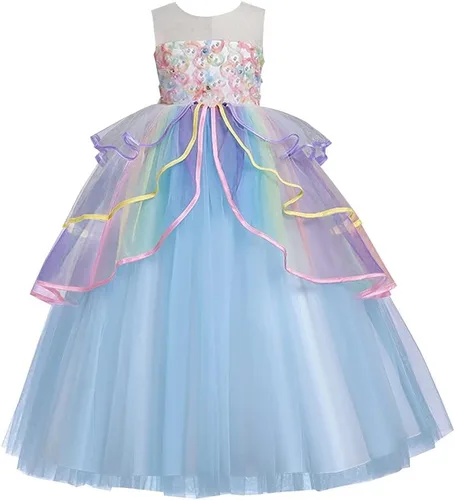 Vista 14 de REXREII Vestido de tul sin mangas para fiesta de unicornio para niñas, disfraz de carnaval, princesa, cumpleaños, Navidad, vestido largo