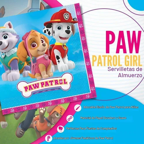 Vista 5 de Artículos para fiesta de cumpleaños Paw Patrol, servilletas, niña, Rosado