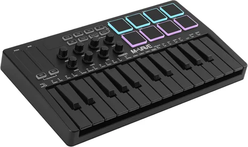 Vista 13 de M-VAVE Controlador de teclado USB MIDI de 25 teclas con 16 almohadillas de batería retroiluminadas, Bluetooth, teclado dinámico semi-pesado