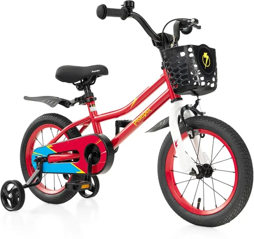 Vista 14 de COSTWAY Bicicleta para niños, 12, 14, 16, 18 pulgadas, para niños y niñas de 3 a 8 años, bicicleta para niños con ruedas de entrenamiento