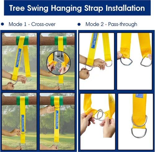 Vista 4 de Kit de correas de columpio para árbol seguro con dos mosquetones de aleación, resistencia a la rotura de 2,200 libras, instalación fácil y rápida