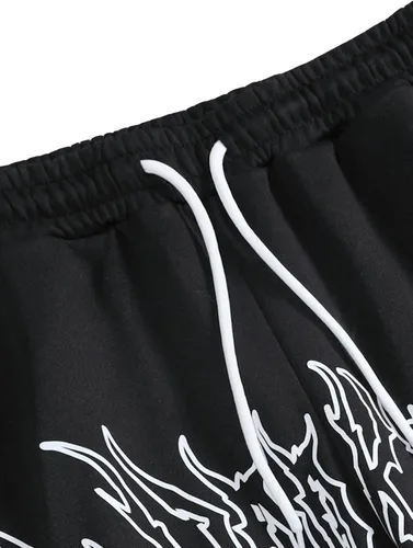 Vista 4 de GORGLITTER Pantalones deportivos para hombre con estampado gráfico, acampanados, pierna ancha, con cordón Y2K, holgados, con bolsillos