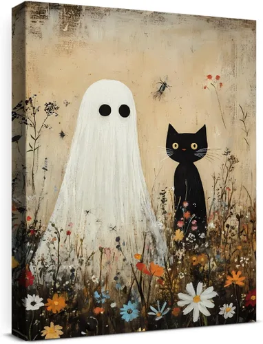 Vista 20 de QPVXSST Arte de Pared Interesante de Fantasma de Halloween para Baño, Póster Impreso en Lienzo de Estilo Gótico, Decoración de Baño con Diseño