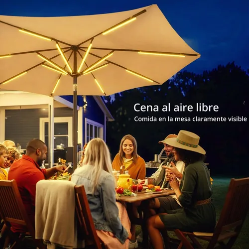 Vista 3 de Luces de sombrilla de patio al aire libre, 1000 lúmenes 15 W LED blanco cálido, impermeable con temporizador regulable, luz de poste de sombrilla