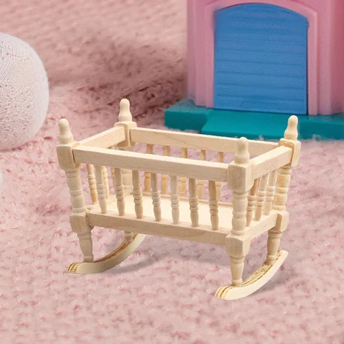 Vista 8 de Cuna de madera para muñecas de 1 a 12 escalas, modelo de casa, casa de muñecas en miniatura, cunas para casa de muñecas, moisés para jardín