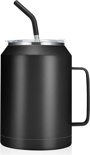 Vista 11 de zenbo - Vaso de acero inoxidable aislado al vacío con asa, tapa y popote, mantiene las bebidas frías hasta 36 horas, cuerpo a prueba de sudor, apto