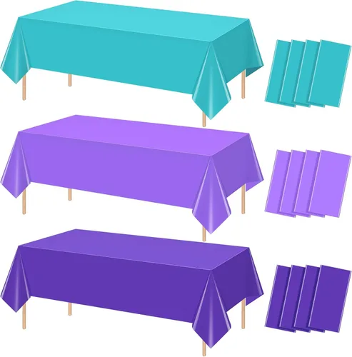 Vista 10 de Paquete de 6 manteles de sirena, manteles de princesa azules y morados, fundas rectangulares de plástico desechables de sirena para cumpleaños
