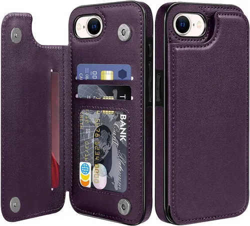 Vista 19 de Bizzib Funda tipo cartera para iPhone 17e con tarjetero, piel sintética de alta calidad, ranuras para tarjetas, protección contra caídas, a prueba