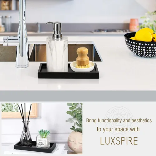 Vista 2 de Luxspire - Bandeja de tocador para baño, de 8 x 4 pulgadas, de resina, para el tocador, joyero, porta anillos, tanque de almacenamiento, fregadero