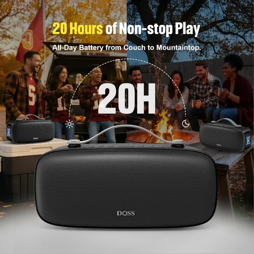 Vista 11 de DOSS Extreme Boom Pro D300 Altavoz Bluetooth, sonido estéreo inmersivo de 80 W, ecualizador profesional de 3 modos, tiempo de reproducción de 20