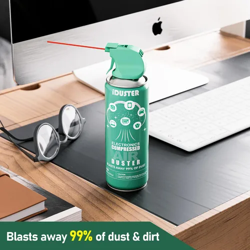 Vista 3 de iDuster Plumero de aire enlatado comprimido – 4 unidades desechables de aire comprimido para limpieza de computadora, teclado, joyas, automóvil
