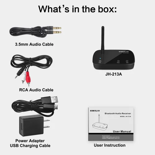 Vista 8 de SIMOLIO Receptor Bluetooth de alta fidelidad para transmisión de música, adaptador de audio Bluetooth de largo alcance, adaptador Bluetooth