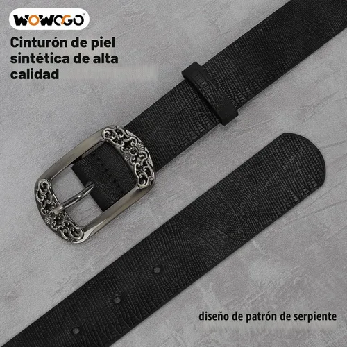 Vista 3 de Cinturón de cuero para mujer de flor vintage para jeans vestido de moda cinturón cinturones de señoras con hebilla negra 01-Negro