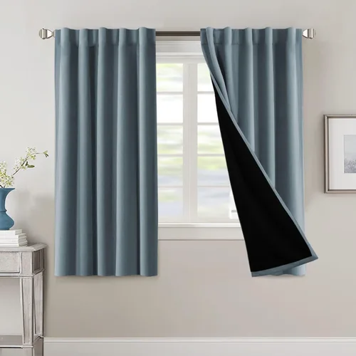 Vista 95 de H.VERSAILTEX Cortinas 100% opacas para dormitorio con forro negro, cortinas de oscurecimiento de habitación completa, con aislamiento térmico