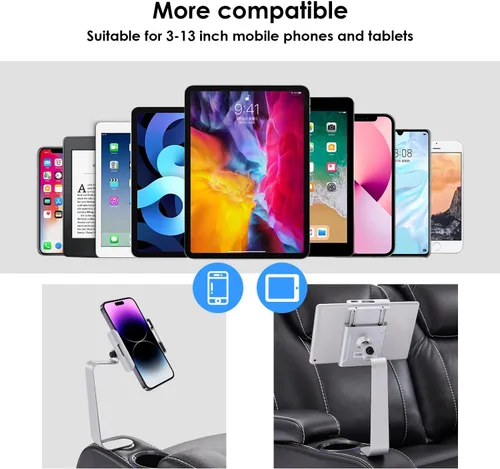 Vista 5 de Weilianda Serie de asientos de cine en casa, soporte giratorio para tableta y teléfono celular, accesorios para sofá, 2 juegos de plata