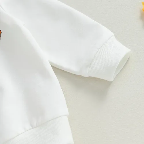 Vista 4 de DuAnyozu Traje de Halloween para bebé niña, camiseta de manga larga, camiseta con letras de calabaza, pantalones de campana, ropa de otoño + diadema