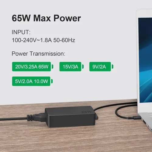 Vista 5 de Dzytnsy Cargador USB C de 65 W compatible con Lenovo Thinkpad/Yoga/Chromebook Laptop Computer 65W 45W USB C Adaptador de corriente rápida