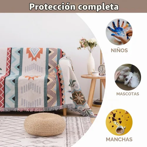 Vista 7 de Homcosan Funda para sofá, manta reversible geométrica para sofá seccional, manta para sofá de 3 asientos, funda de sofá bohemia con borlas Boho-1