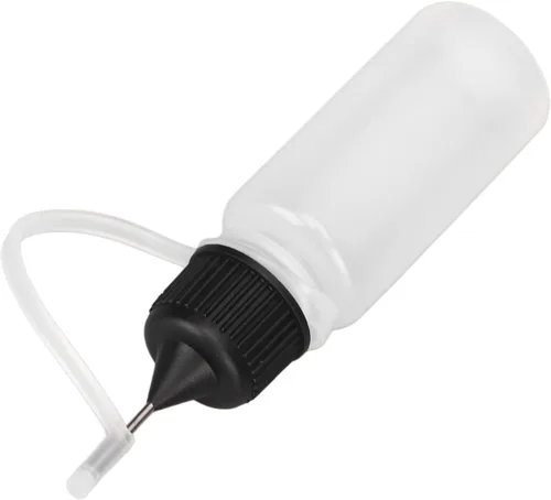 Vista 6 de Dioche Botella exprimible con punta de aguja, botella aplicadora de punta de aguja, cubierta de goma negra suave, 0.3 fl oz para tinta