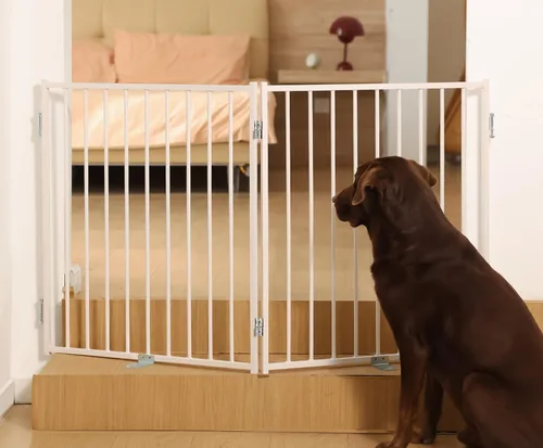 Vista 16 de No Pawblems - Puerta independiente para perros, valla plegable de 30 pulgadas de alto para interiores, extensión de puerta extra ancha para Blanco