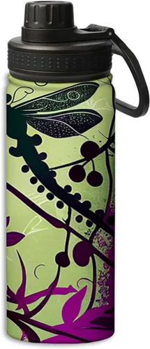 Vista 18 de Botellas de agua con patrón de mariposas y rosas aisladas de 18 onzas, botella de agua deportiva aislada de doble pared a prueba de fugas, taza