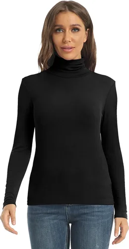 Vista 2 de Tops casuales de manga larga con cuello alto para mujer, camisas ajustadas y ligeras de capa base
