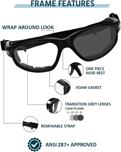 Vista 2 de Gafas de seguridad de transición que incluyen junta de espuma y correa para convertir en gafas
