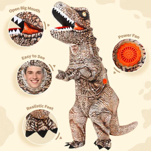 Vista 5 de KOOY Dinosaur Costume Adult Kids Inflatable Raptor Blow Up T-rex Dino Full Body Funny Halloween Costume for Men Women Teens Adulto